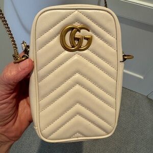 Gucci GG Marmont Vertical Phone Crossbody Bag Matelassé Leather Mini